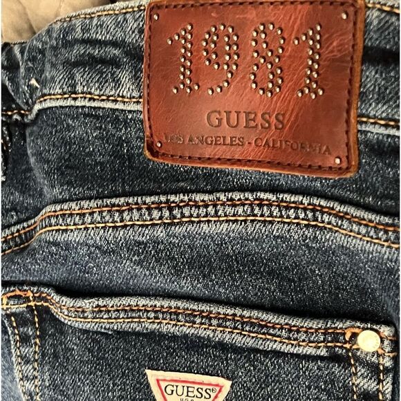 Guess Girly High Rise Waist Straight Ankle Denim Jean Leather Patch 29 x 27.5” - Picture 12 of 14